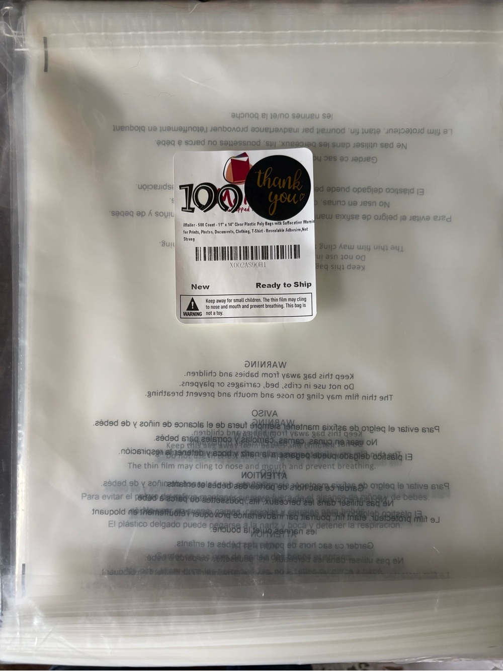 100 Count Large Clear Resealable Poly Bags 11" x 14" | Shipping Bags | Self-Seal